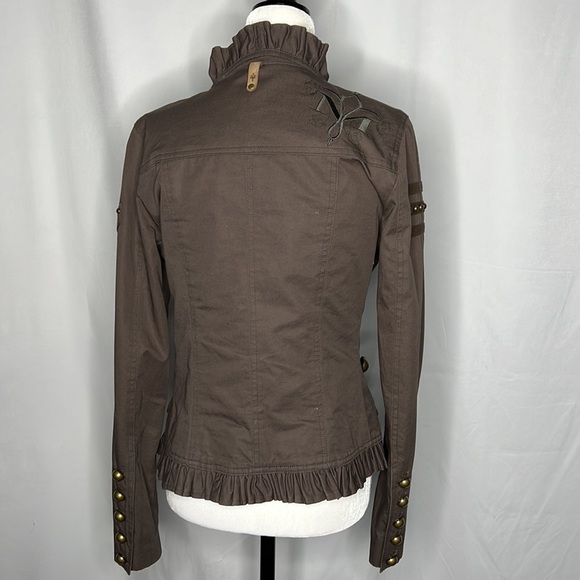 MACKAGE Military Ruffle Blazer in Taupe - Picture 2 of 14